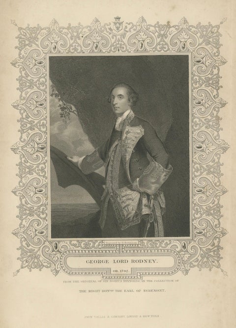 Antique Portrait Lord Rodney, British Naval Hero Engraving c.1850, close-up 1