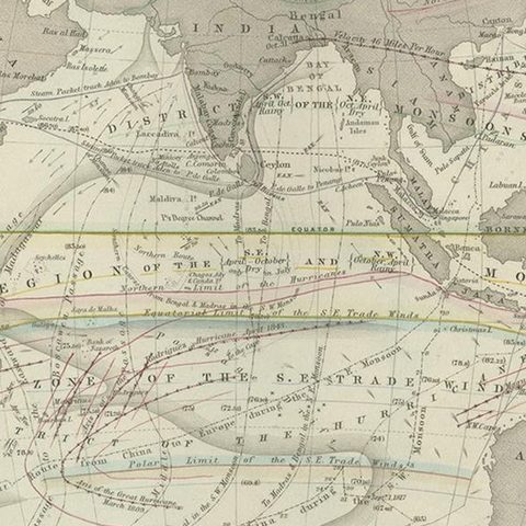 Antique Physical Chart of the Indian Ocean by Johnston '1850', close-up 2