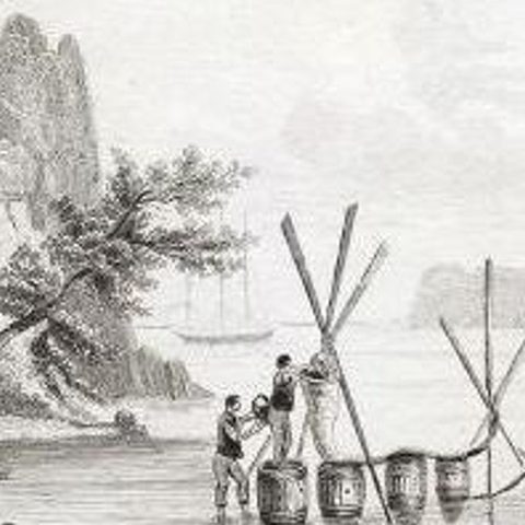 Antique Print of Sailors at New Ireland, 1836, close-up 2