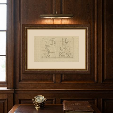 Antique Map of the Harbors of Matavai by Cook, 1803, shown framed on a wall