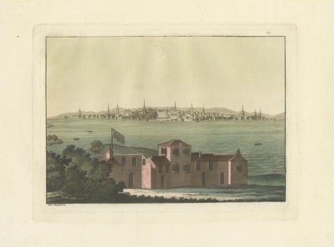 Boston Harbor View from Castle William, Hand-Colored Aquatint by Fumagalli, 1827, close-up 1