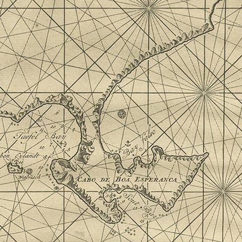 Sea Chart Titled 'Baya de Saldanha' with Robben Island in South Africa, 1726, close-up 1
