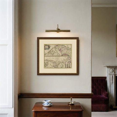 Antique Engraving of Dutch and German North Sea Coast of Friesland, ca.1680, shown framed on a wall