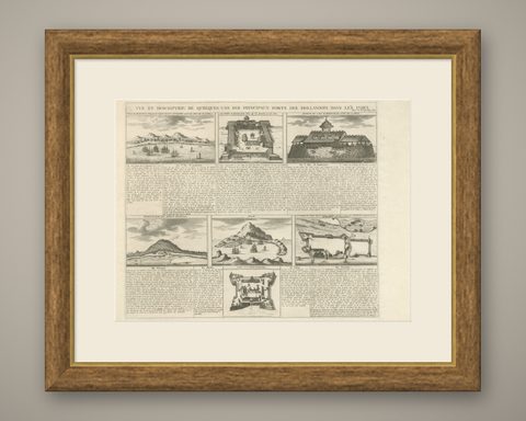 Antique Dutch East Indies Forts Engraving, VOC Batavia, Ambon & Banda, c.1719, shown framed