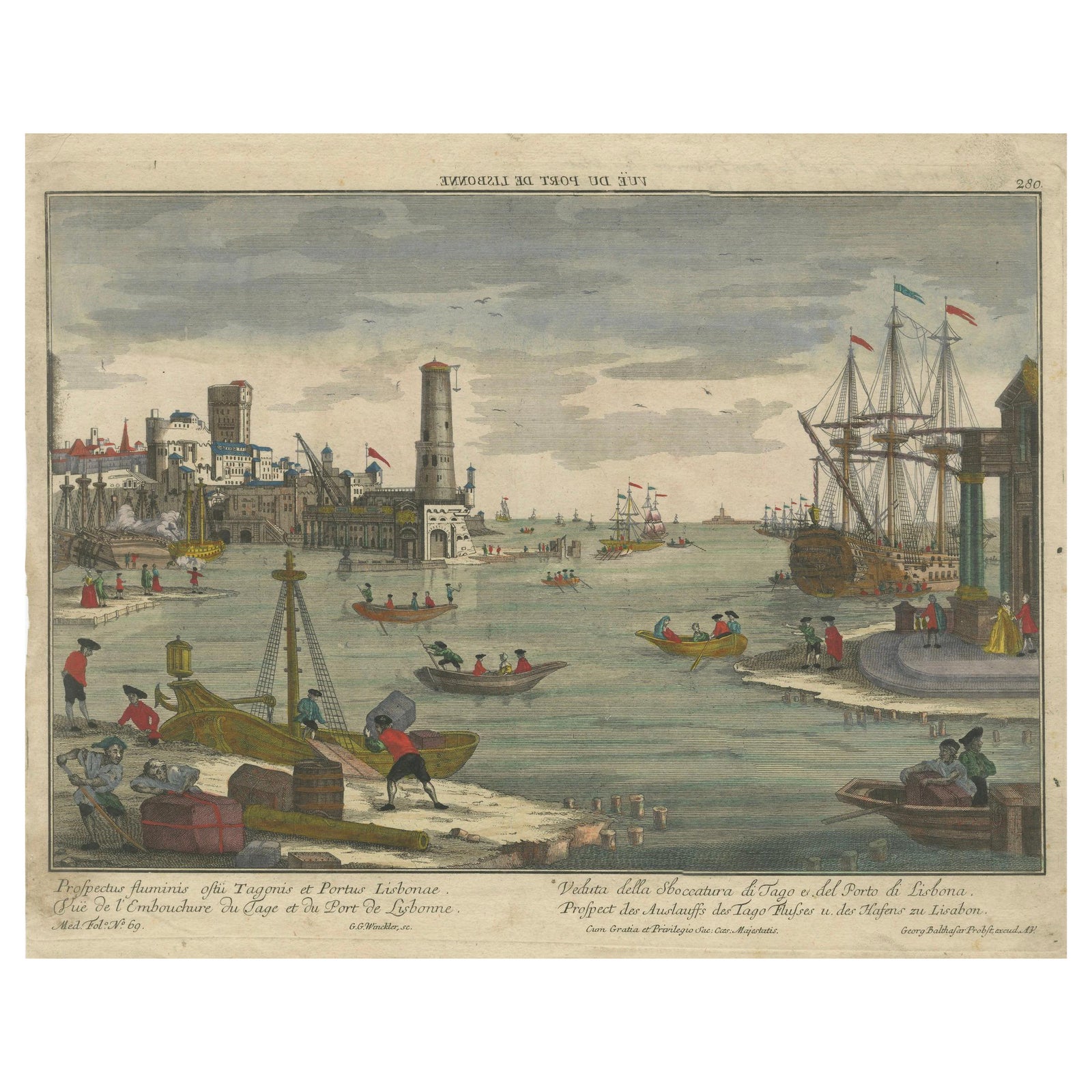 Lisbon Harbour View, Optical Print of Port and Tagus River c.1780