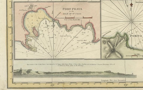 Nautical Chart of Cape Verde Islands by J.W. Norie, 1824 Coastal Map, close-up 3