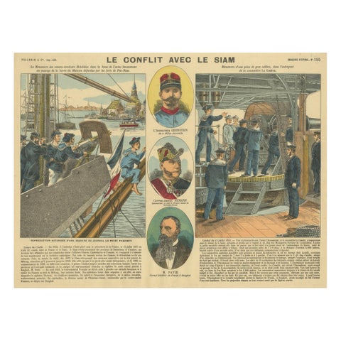 Conflict with Siam, a French Naval Action Scene, Épinal Colonial Print, 1893