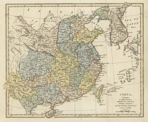 Original Old China Map, From Korea and the Sea of Japan to Teypin Island, 1803, close-up 1