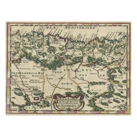 Copper-Engraved Map Showing the Algerian Coast of North Africa, Published 1683