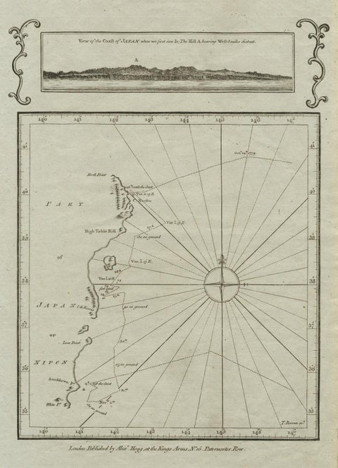 Old Map of the East Coast of Honshu with an Inset, Japan, c.1785, close-up 1