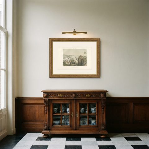 Antique Print of the Port of Nice in France, c.1865, shown framed in a room
