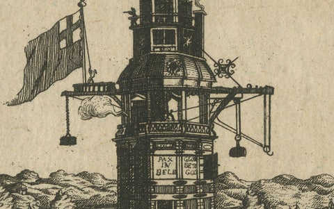 Lighthouse at Plymouth, Engraving by Pieter van der Aa, Leiden 1707, close-up 4