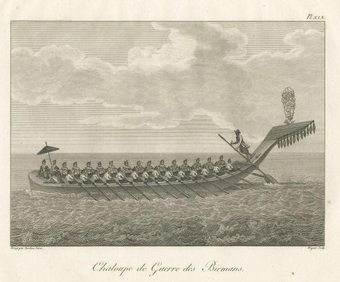 Antique Print of a Burmese War Boat by Symes '1800', view 3