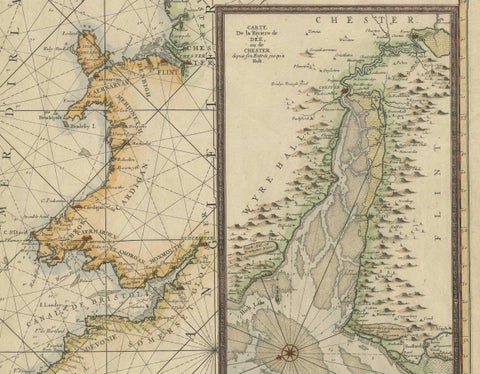Large 1693 Maritime Map of Irish Sea, West Coasts of Ireland, England, Scotland, close-up 3