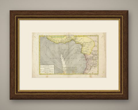 Antique Map of the Coast of Guinea, Africa, 1820, shown framed