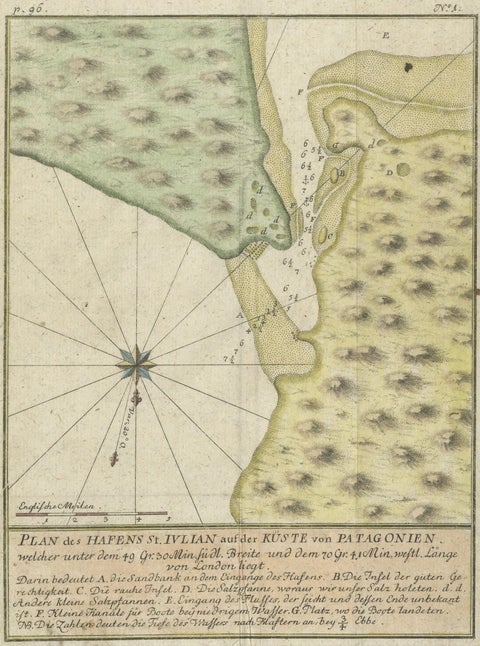 Antique Plan of Plan of St. Julian's Harbour on the Coast of Patagonia, close-up 3