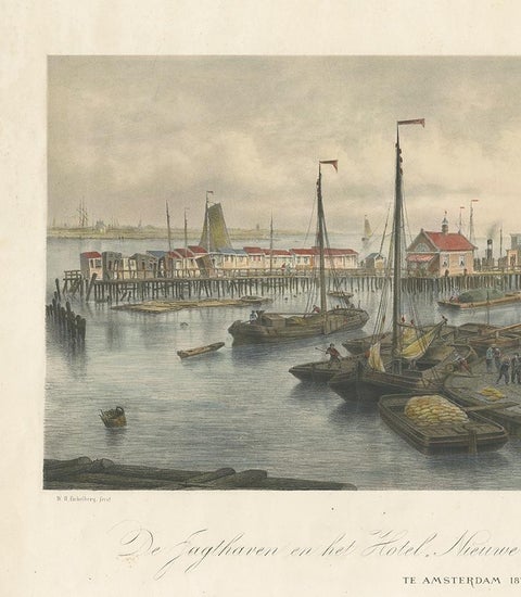 Antique Print of the Harbour of the IJ 'Amsterdam' by Stemler '1871', view 3