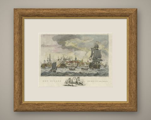 1779 View of Onrust Island Near Batavia with VOC Shipyard Activity, shown framed