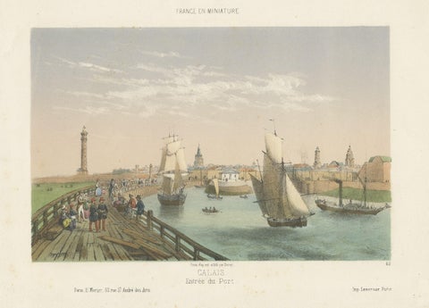 Original Antique Print of the Port of Calais, France, ca.1860, close-up 1