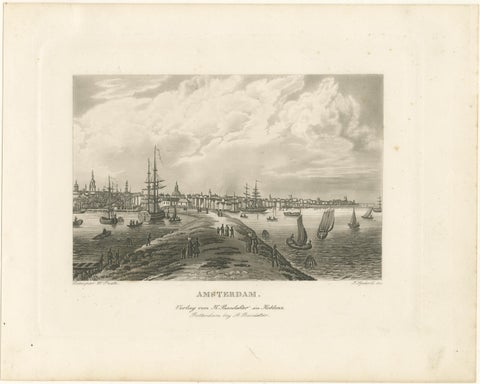 Amsterdam Harbor View: Antique 19th Century Engraving of Maritime Life, view 2