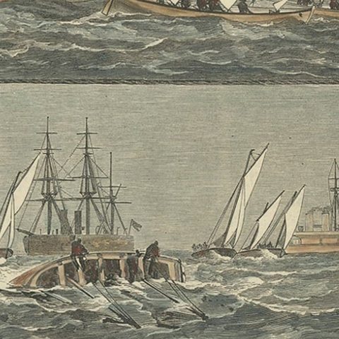 Antique Print of The Sailing Race for the Admiral's Cup at Palma, 1881, close-up 2