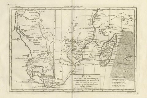 Mozambique Channel & Madagascar, Antique African Sea Chart, Bonne c1780, close-up 1