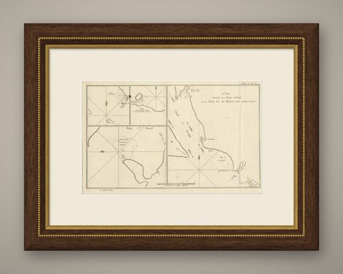 Antique Print with Charts of York's Bay and Surroundings, shown framed