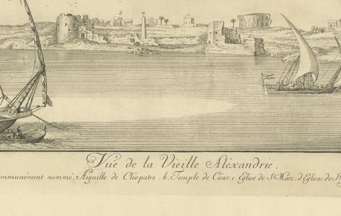 Old Alexandria Harbor, Antique Egypt Engraving by Norden & Tuscher, 1755, close-up 4