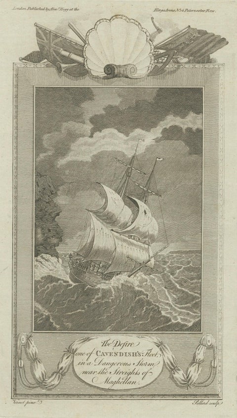 Cavendish’s Ship Desire in Storm near the Strait of Magellan, 18th Century, close-up 1