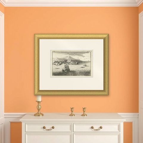 Antique St Eustatius Caribbean View, Ships Harbor, Tournefort 1717, shown framed on a wall