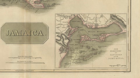Jamaica Map by John Thomson, Kingston & Port Royal Harbors, c.1817, close-up 3