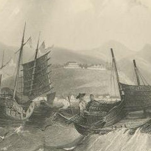 Antique Print of the Port of Ting Hai in China, c.1850, close-up 2