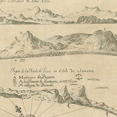 Rare Map of Six Coast Views and Anchorages of Sierra Leone and Indonesia, 1660, close-up 1