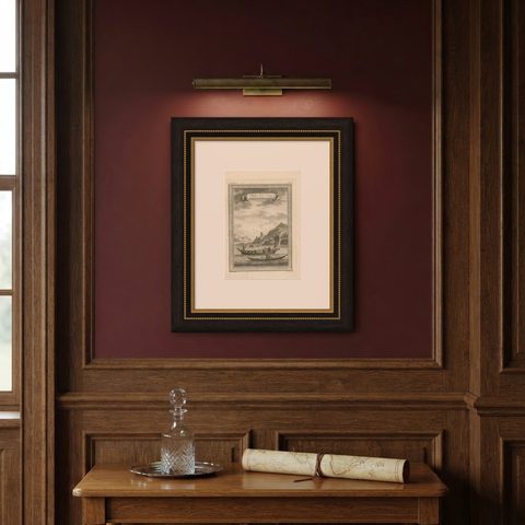 Antique Print of a Woman's Boat Know as Imiak and a Kayak for Men, 1770, shown framed on a wall