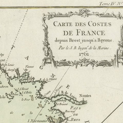 Antique Map of the Coast of France Between Brest and Bayonne, close-up 1