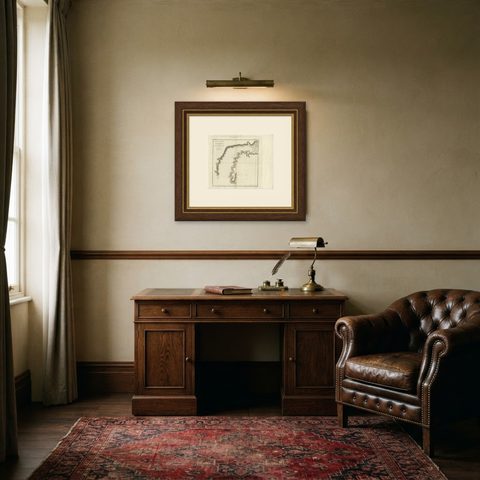 Antique Map of the Harbour of Samganoodha by Cook, c.1781, shown framed in a room