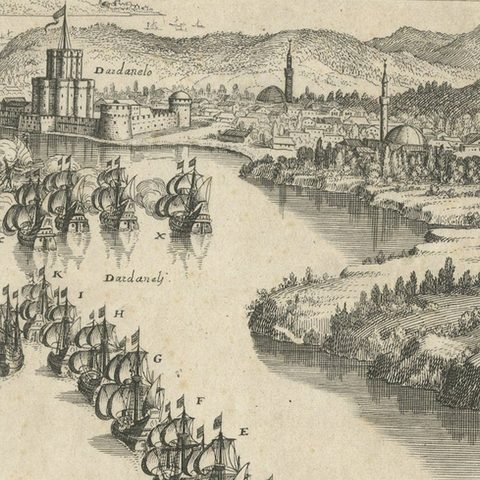 Copper Engraving by Merian of The Battle Fleet off Constantinople, 1646, close-up 4