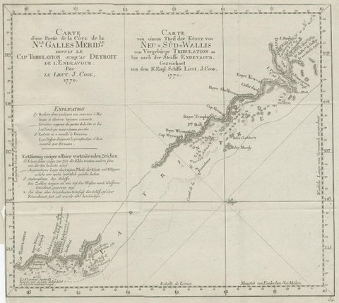 Old Chart of the North-Eastern Coast of Australia Discovered by Cook, 1774, close-up 1