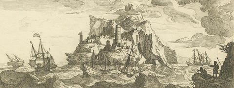 Fortified Island in the Aegean Archipelago with Ships at Sea, circa 1680, close-up 4