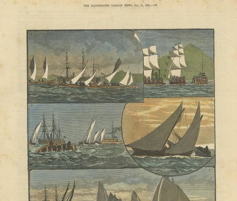 Antique Print of the Mediterranean Fleet Regatta at Palma, 1881, Colored, view 2