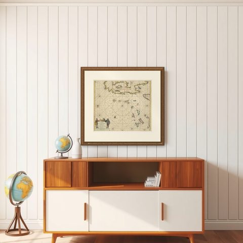 Original Antique Sea Chart, the Northern Part of Hispaniola, Western Cuba, 1684, shown framed on a wall