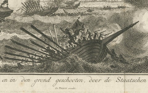Six Galleys Sunk by the Dutch Fleet in 1602: A Dramatic Naval Victory, ca. 1750, close-up 3