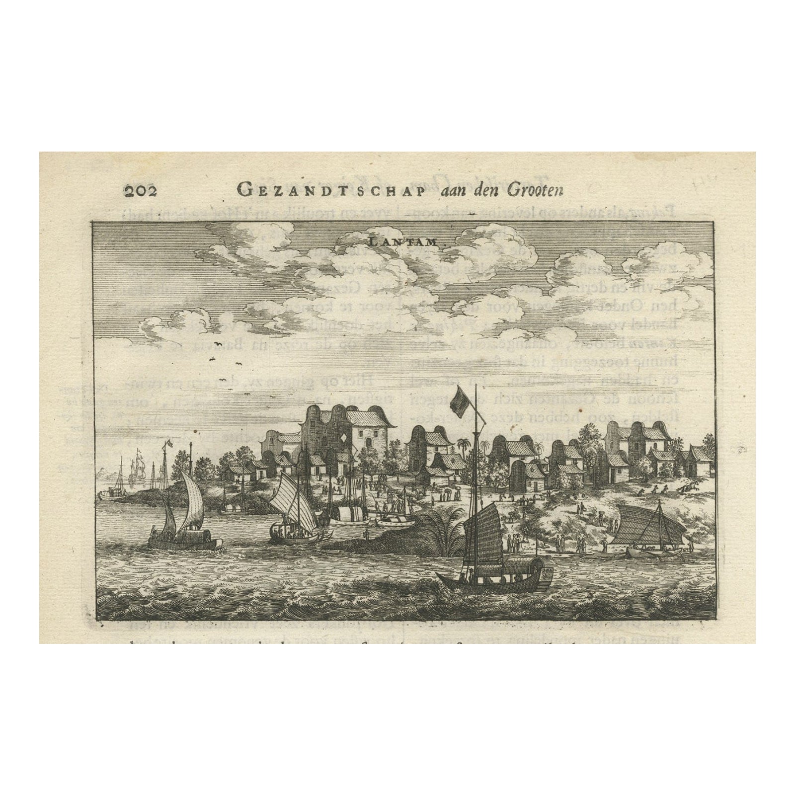 Antique Print of Chinese Vessels Near Lantam, China, 1665