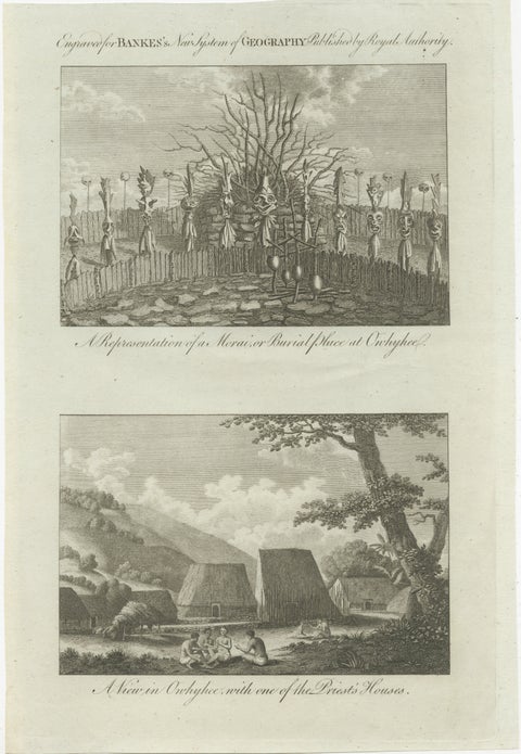 Hawaii Religious Site & Village Engravings, Owhyhee, Cook Voyage, c.1790, view 2