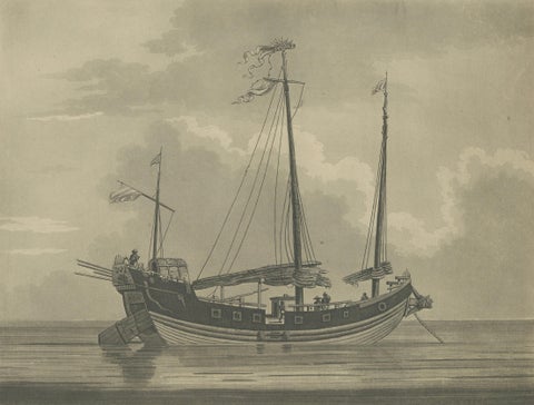 View of a Chinese Junk, Antique Maritime Engraving, Published 1802, close-up 4
