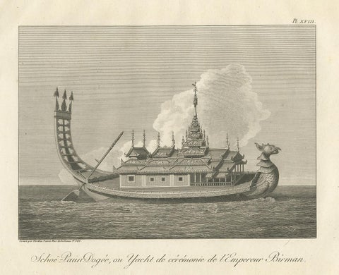 Antique Print of a Ceremonial Yacht of the Burmese Emperor by Symes, '1800', view 2