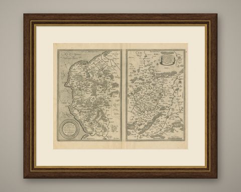 Antique Map of the Coastline Between Calais and Estaples and Northern France, shown framed
