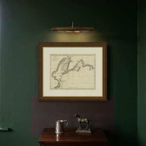 Original Chart Showing the Region between Cape Grenville and Cape Suckling, 1803, shown framed on a wall