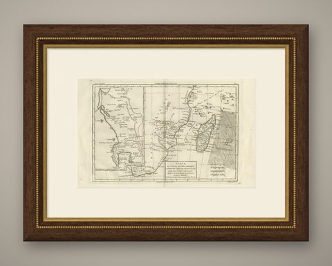 Mozambique Channel & Madagascar, Antique African Sea Chart, Bonne c1780, shown framed
