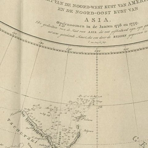 Old Map Showing the Tracks of Cook Between North America and Asia's Coast, 1803, close-up 1